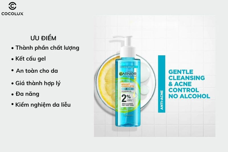 Ưu điểm của Gel rửa mặt Garnier Bright Complete Anti-Acne