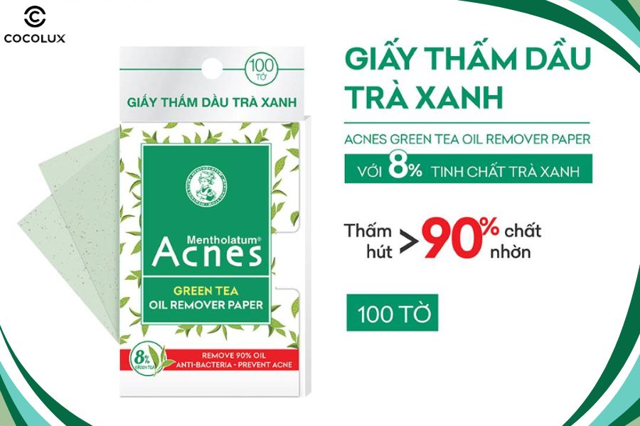 Ưu điểm của giấy thấm dầu Acnes trà xanh Green Tea Oil Remover Paper