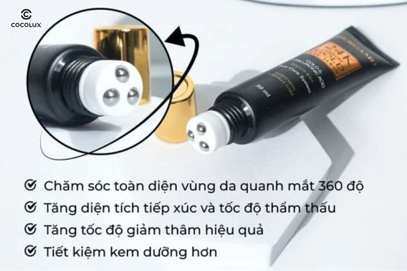 Lăn Dưỡng Mắt Bergamo Trị Thâm 24k Luxury Gold Eye Serum 30ml có nhiều ưu điểm nổi bật
