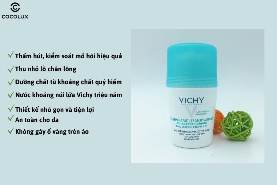 Ưu điểm của lăn khử mùi Vichy Traitement Anti - Transpirant khô thoáng suốt 48H