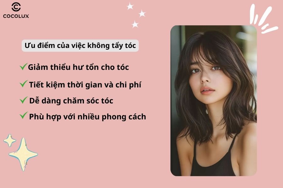 Kh&ocirc;ng tẩy t&oacute;c gi&uacute;p giữ lại độ ẩm v&agrave; kết cấu t&oacute;c tự nhi&ecirc;n, hạn chế t&igrave;nh trạng kh&ocirc; xơ