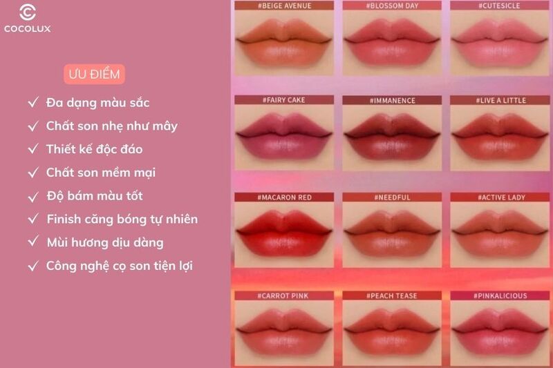 Ưu điểm của son kem 3CE Cloud Lip Tint