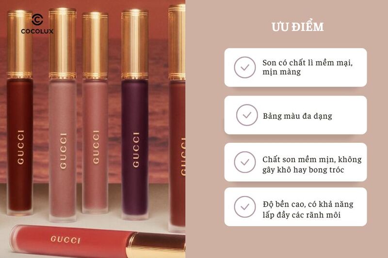 Son Kem Gucci Rouge Liquid Matte Lip Colour có nhiều ưu điểm nổi bật