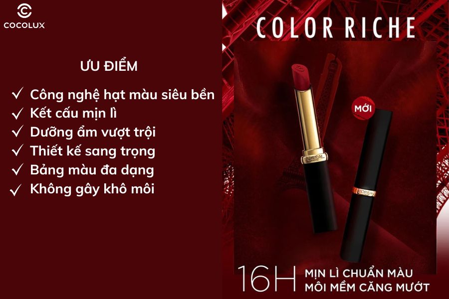 Ưu điểm của son thỏi L'Oréal Color Riche mịn lì căng mướt