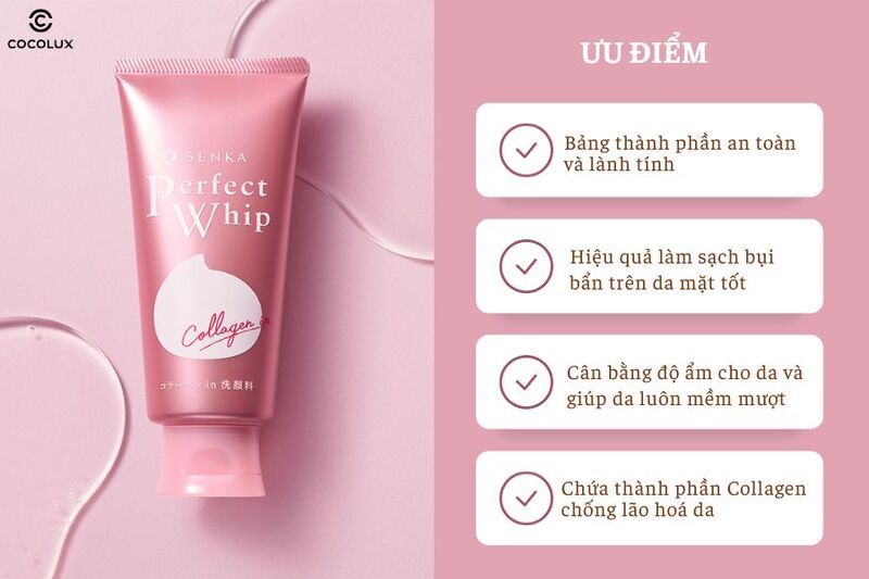Ưu điểm của Sữa Rửa Mặt Senka Perfect Whip Collagen Tạo Bọt 120g