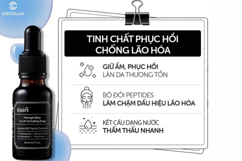 Ưu điểm của tinh chất Klairs Midnight Blue dưỡng ẩm, phục hồi 20ml