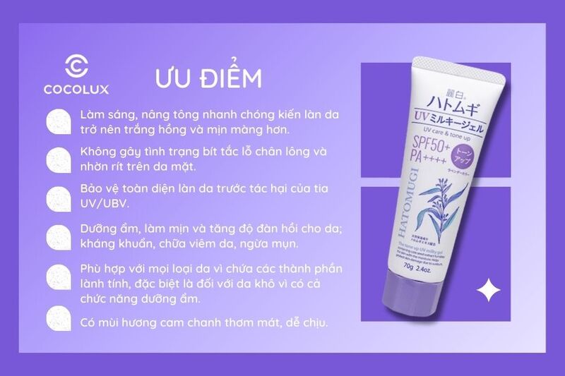Ưu điểm của Kem Chống Nắng Hatomugi Ý Dĩ Cấp Ẩm, Nâng Tông Da