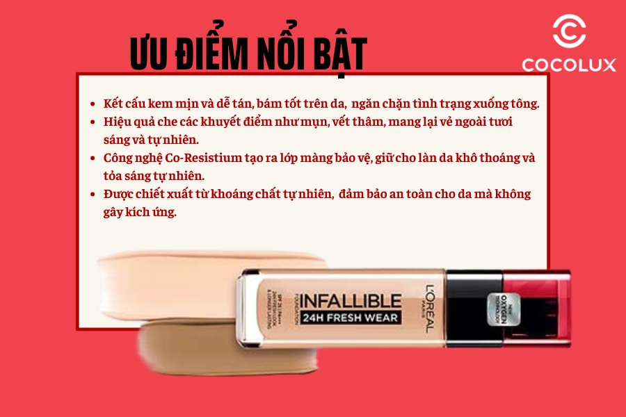 Ưu điểm của kem nền L'Or&eacute;al Infallible 24H Fresh Wear Foundation