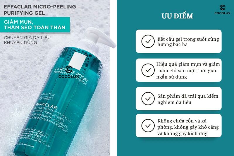 Ưu điểm nổi bật của Gel Rửa Mặt La Roche-Posay Effaclar Gel Purifying Micro-Peeling Giảm Mụn