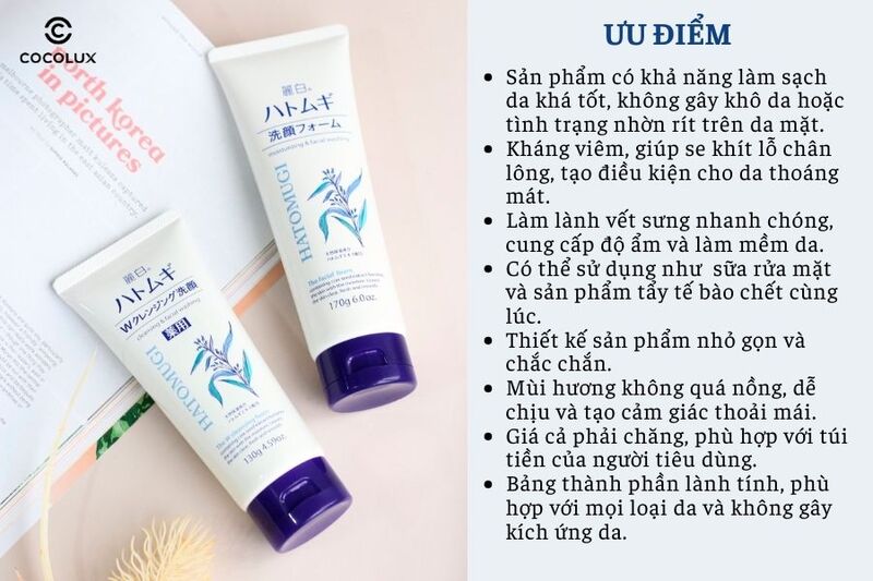 Thành phần chính của Sữa rửa mặt Hatomugi Cleansing & Facial Washing