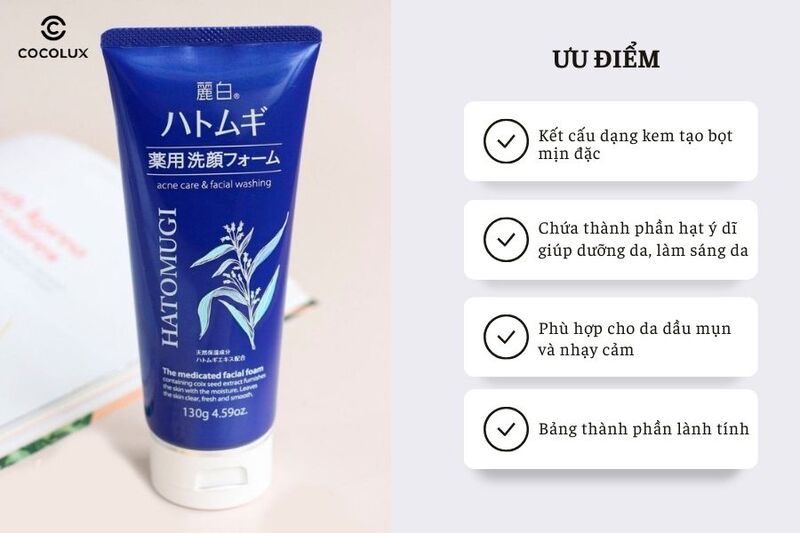 Ưu điểm nổi bật của Sữa Rửa Mặt Hatomugi The Medicated Facial Foam Dưỡng Ẩm, Ngừa Mụn 130g