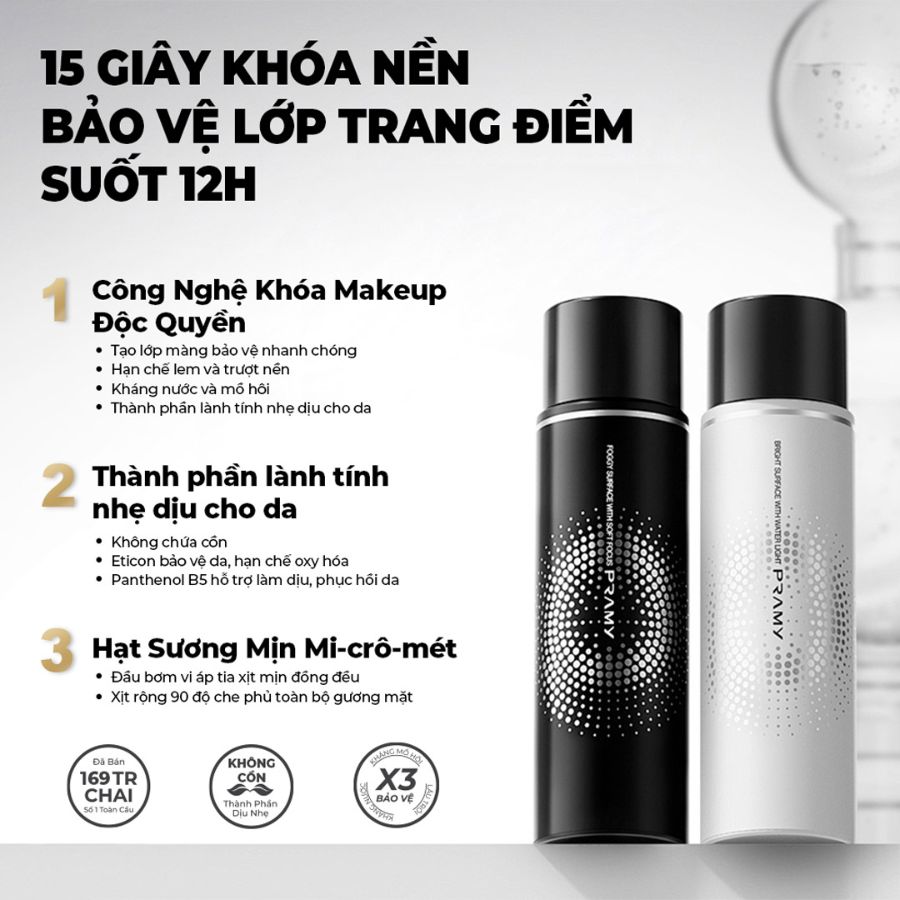 Xịt Khóa Nền Pramy Moisturizing Makeup Setting Spray Matte Finish 100ml