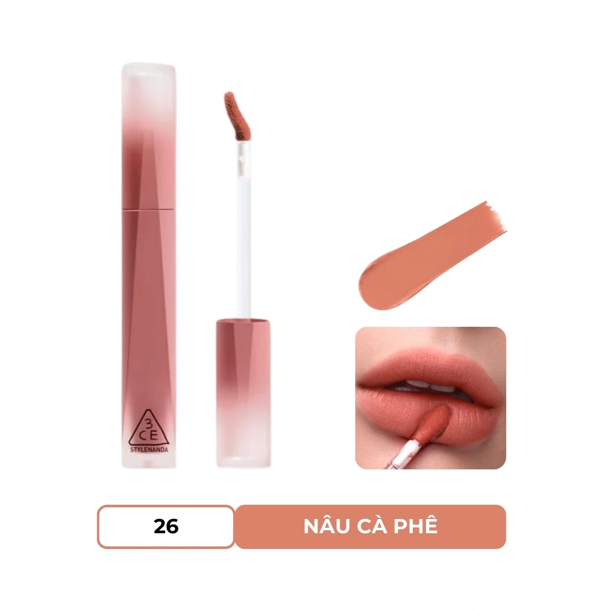 Son Kem 3CE Velvet Lip Tint Plush - 26 Coffee Date