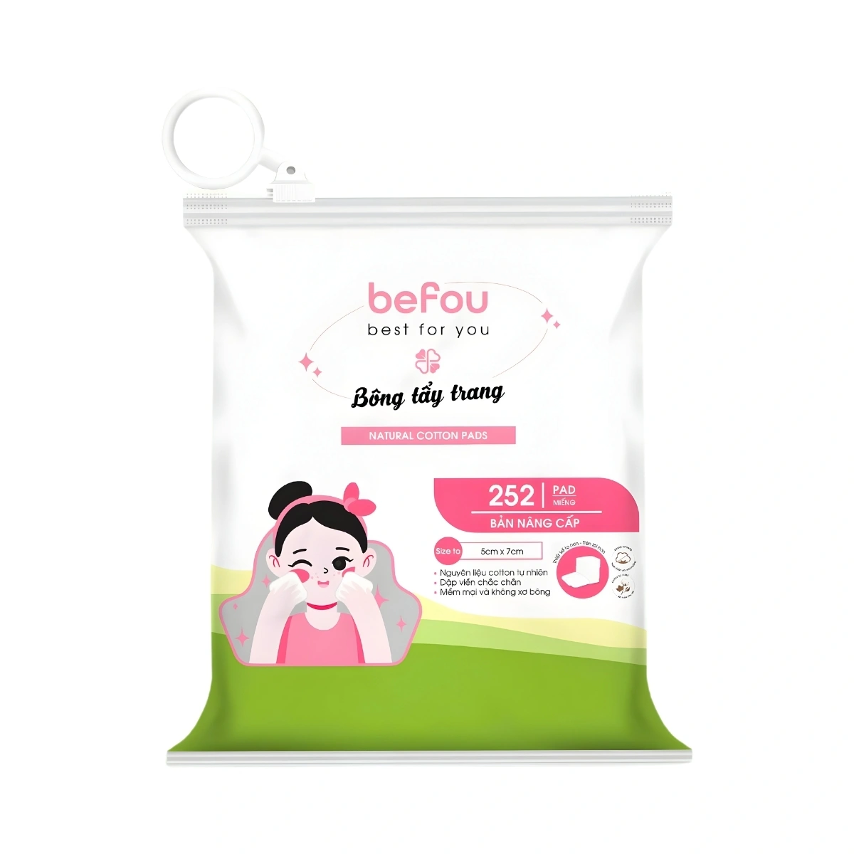 Bông Tẩy Trang Befou Natural Cotton Pads 252 Miếng Size To
