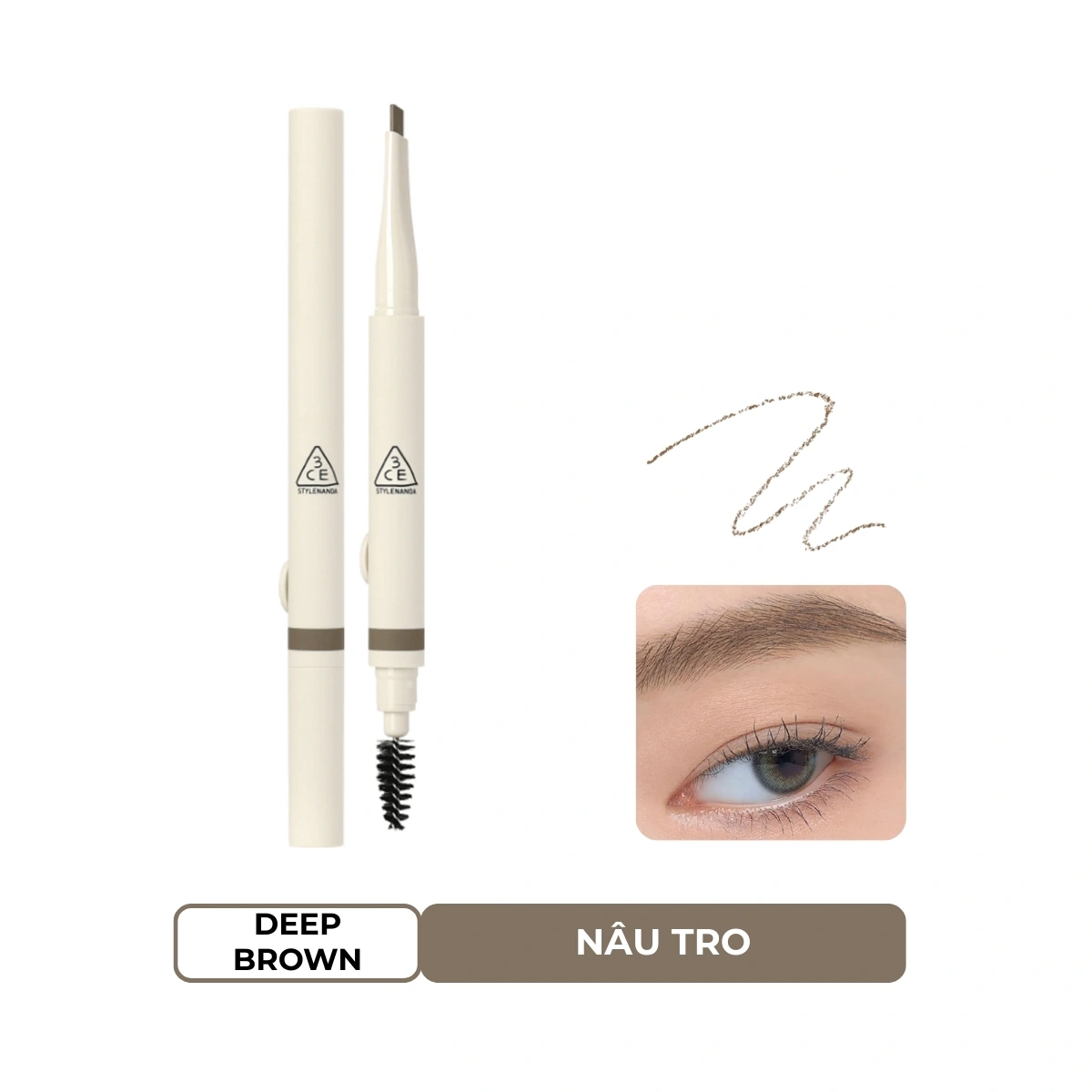 Chì Kẻ Mày 3CE Easy Brow Pencil #Deep Brown
