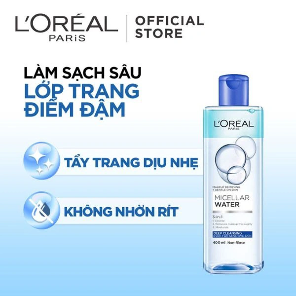 Nước Tẩy Trang Loreal Micellar Water Làm Sạch Sâu Trang Điểm 400ml